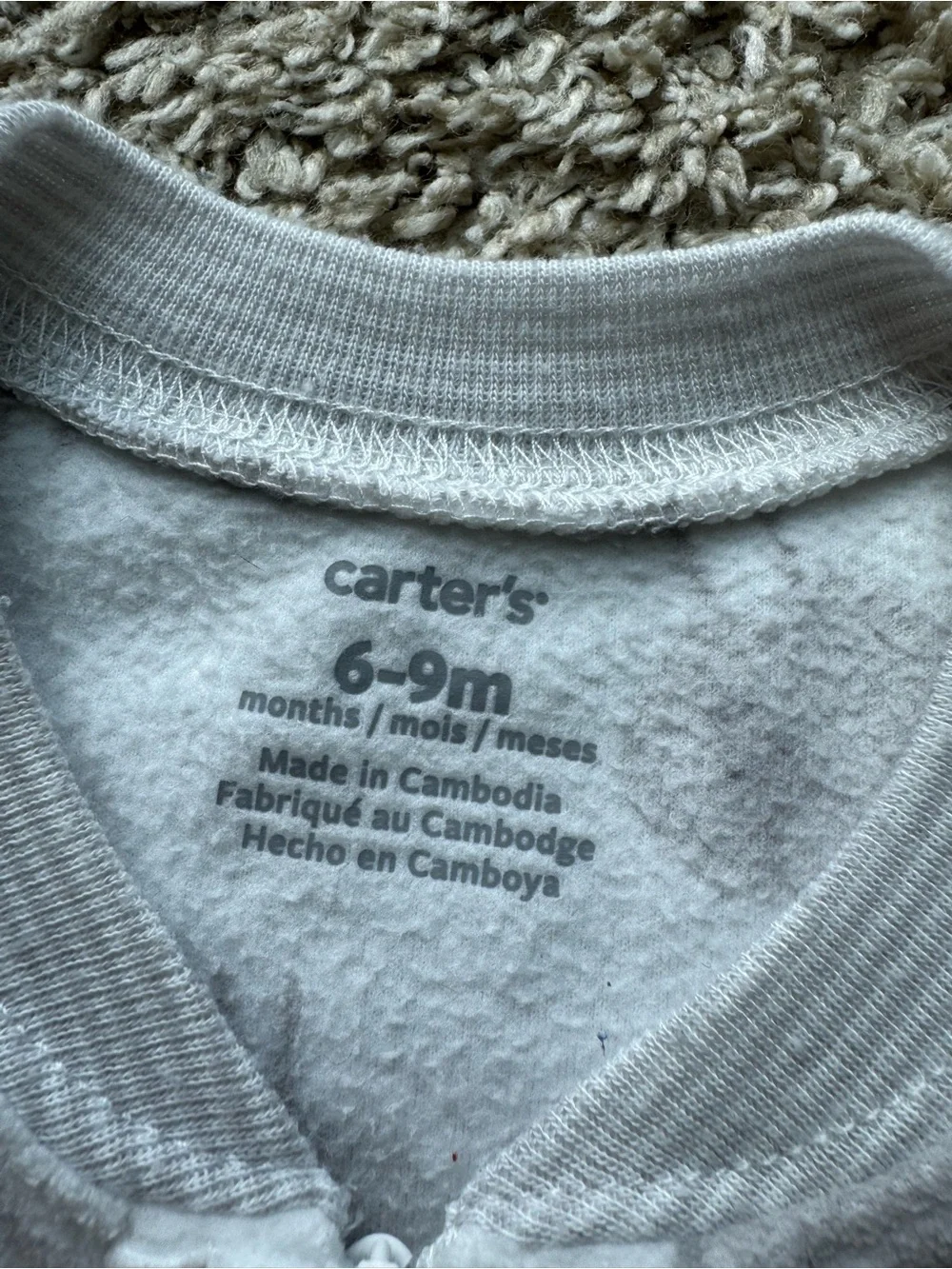 Carter’s Baby Sleep Gown Gray Sheep Print Fleece 6-9 Months Cozy Sleep Sack